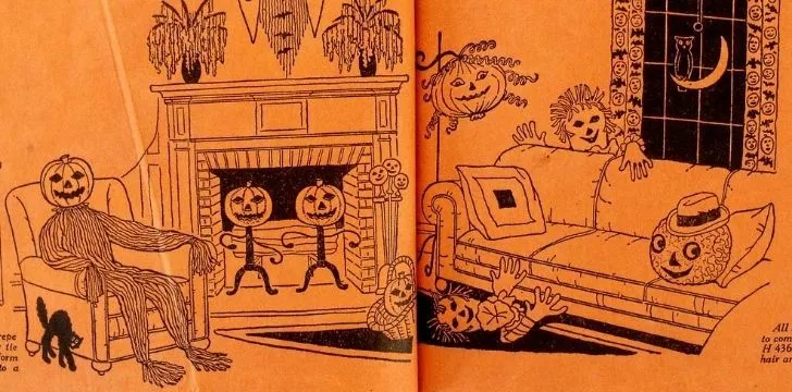 Иллюстрация сцены Хэллоуина в книге Bogie Book