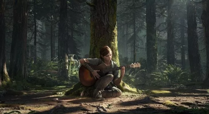Девушка из The Last of Us играет на гитаре в лесу