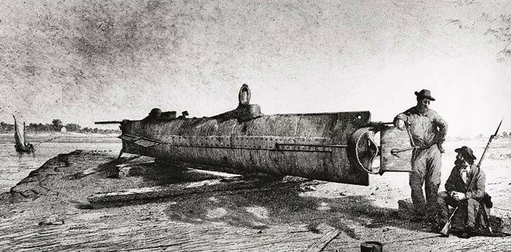 Первая в истории подводная лодка, потопившая вражеский корабль, была построена конфедератами в Алабаме
