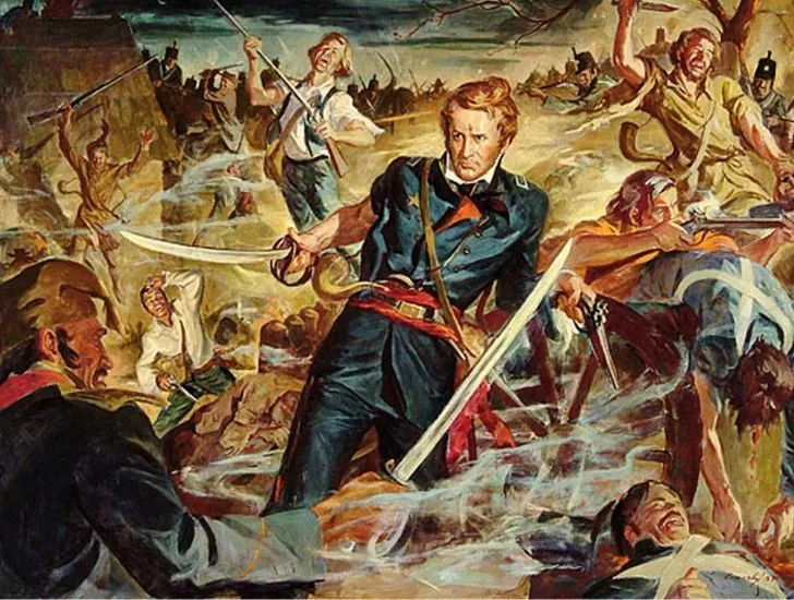 Иллюстрация полковника Тревиса во время битвы при Аламо