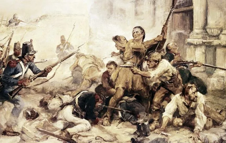 Иллюстрация сражения во время битвы при Аламо