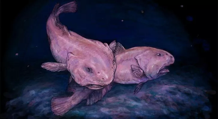 Две розовые рыбки-шарики на иллюстрации