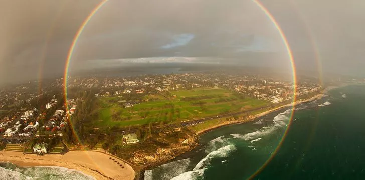 Фотография круглой радуги, сделанная с самолета